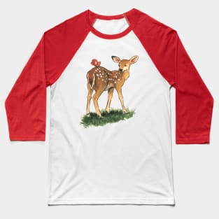 Deer with Butterfly Watercolour Design Baseball T-Shirt